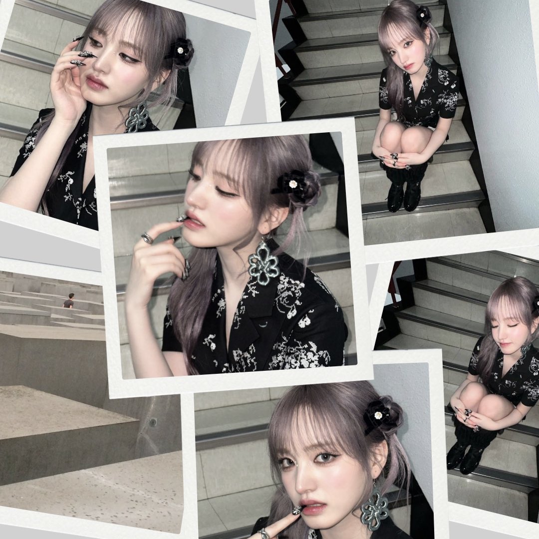 mkimliz's tweet photo. On the steps of quiet thought, I find myself in a bloom of black and silver. ❀₊˚ The floral prints weave their own poetry, while my lavender hair is crowned with a midnight blossom. With every tilt of my head, every touch of my hand, there's a story waiting to unfold. https://t.co/cwTB70KbPP