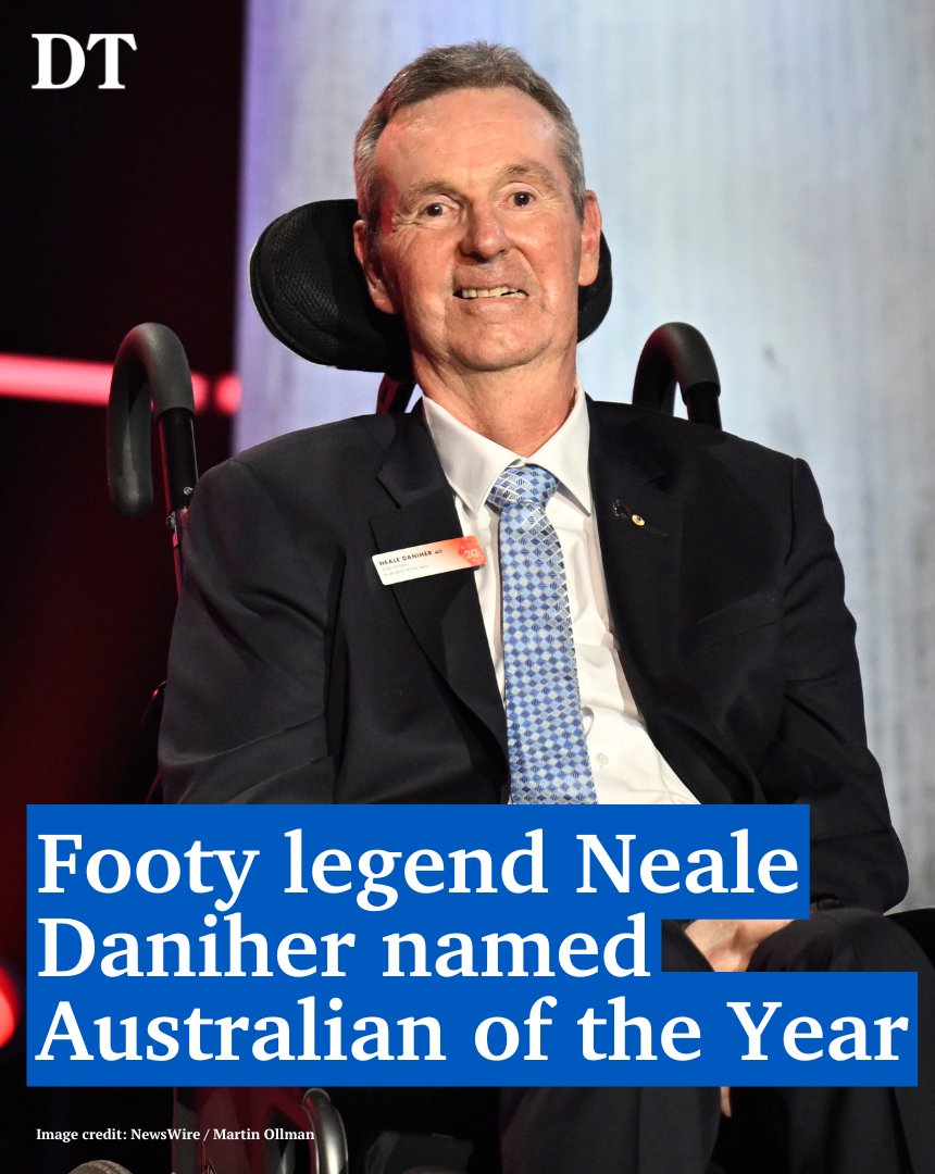 dailytelegraph's tweet photo. JUST IN: AFL legend, Neale Daniher, who helped raise more than $100m to find a cure for motor neurone disease (MND) after his own diagnosis has been named Australian of the Year for 2025. READ MORE: https://t.co/CvHD6214Uk https://t.co/HMlQrb3Jy4