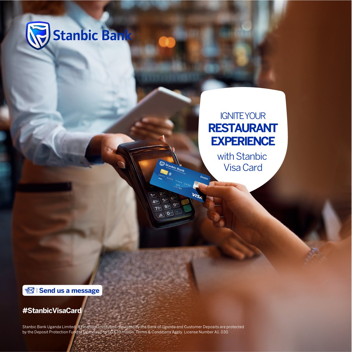 Enjoy a seamless payment experience tonight at your favorite restaurant with the #StanbicVisaCard. 

Visit: stanbicbank.co.ug/uganda/persona… or send us a message to learn more.