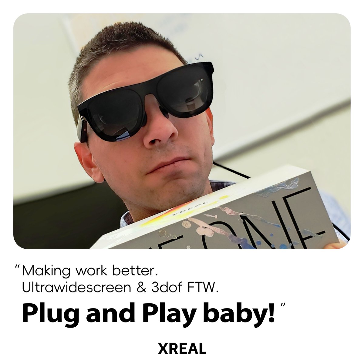 XREAL_Global's tweet photo. Check out @justinseans leading the pack with #XREALOne for a whole new way to get more done #ARForALL https://t.co/t3s8IhPWFT