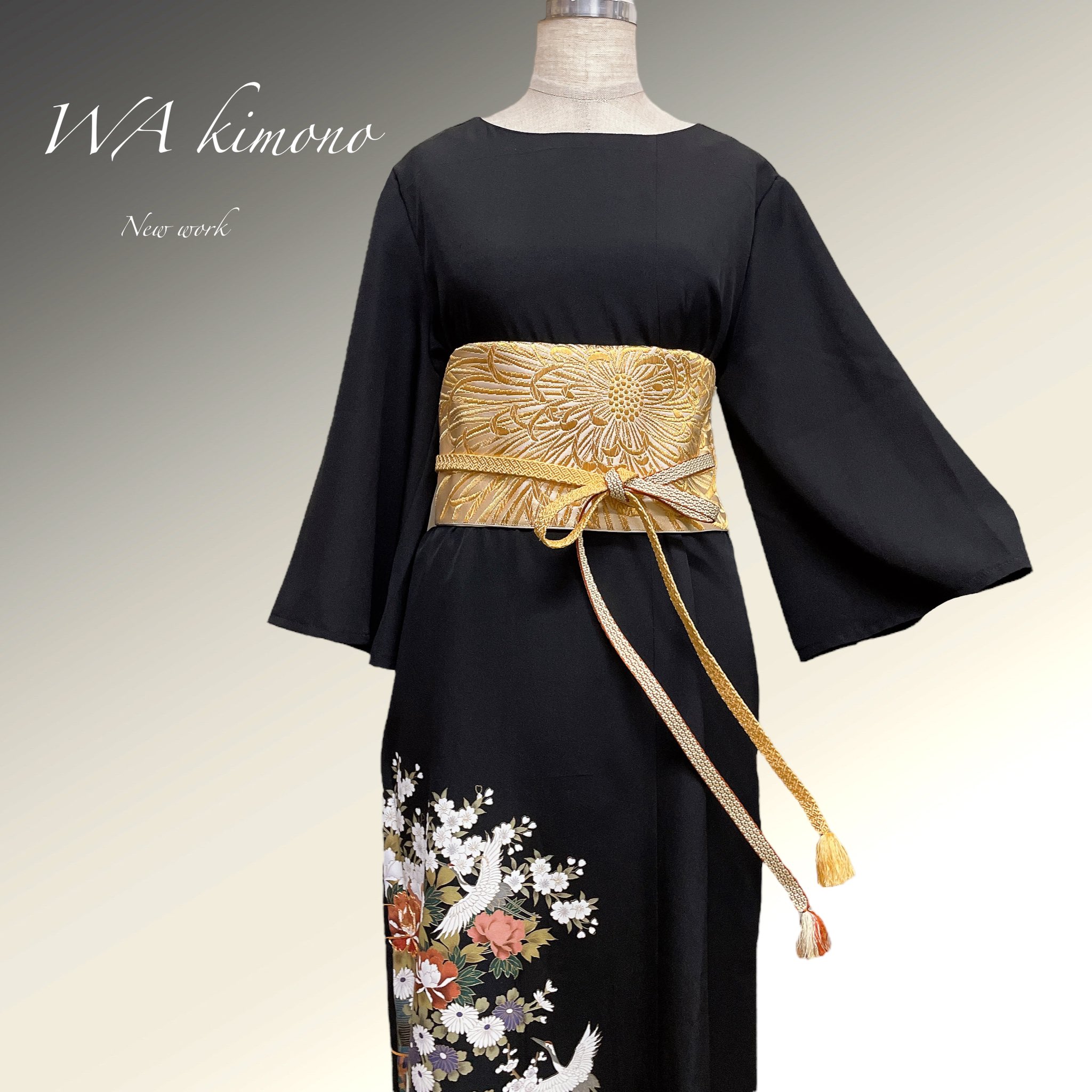 留袖ライン綺麗 ペンシルラインワンピース 着物リメイク Mサイズ（N70704） 留袖 ライン綺麗 ペンシルラインワンピース 着物リメイク 結婚式