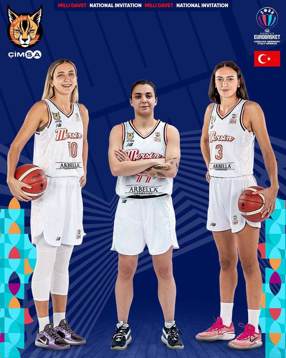 CBKMersin's tweet photo. 🇹🇷 3 SPORCUMUZA MİLLİ DAVET!

Oyuncularımız Sinem Ataş, Pelin Derya Bilgiç ve Şevval Akalan; FIBA 2025 Kadınlar Avrupa Şampiyonası Elemeleri F Grubu'nda mücadele edecek A Kadın Milli Takımımızın aday kadrosuna çağrıldı.

Milli Takımımıza ve sporcularımıza başarılar diliyoruz.

#WeAreÇBK #YourCityYourTeam #MilliTakim