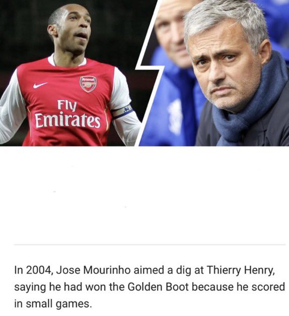 TotalLamine_'s tweet photo. 6. Jose Mourinho “Thierry Henry won golden boot because he scored in small games”

Henry responds by scoring 2 goals against Chelsea and calls it a small game https://t.co/PVpgrJ0waK