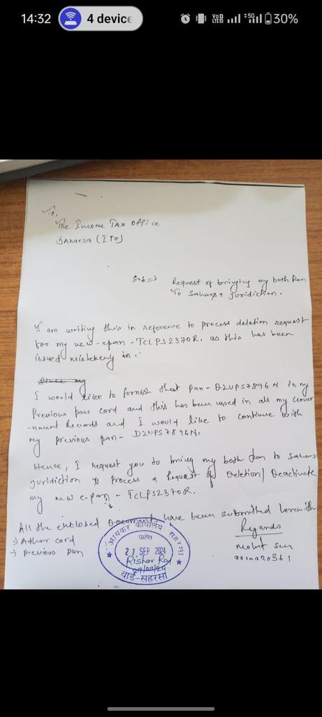 sen_rockstar's tweet photo. @IncomeTaxIndia @IncomeTaxMum @incometaxdelhi @PMOIndia @FinMinIndia 
I raised a request to delete my new pan visiting to ITO office as well as via email. Since September I am waiting .I fail to understand why a simple request is being ignored. 
9910930361//attachment. https://t.co/bN9LxmHvQ0