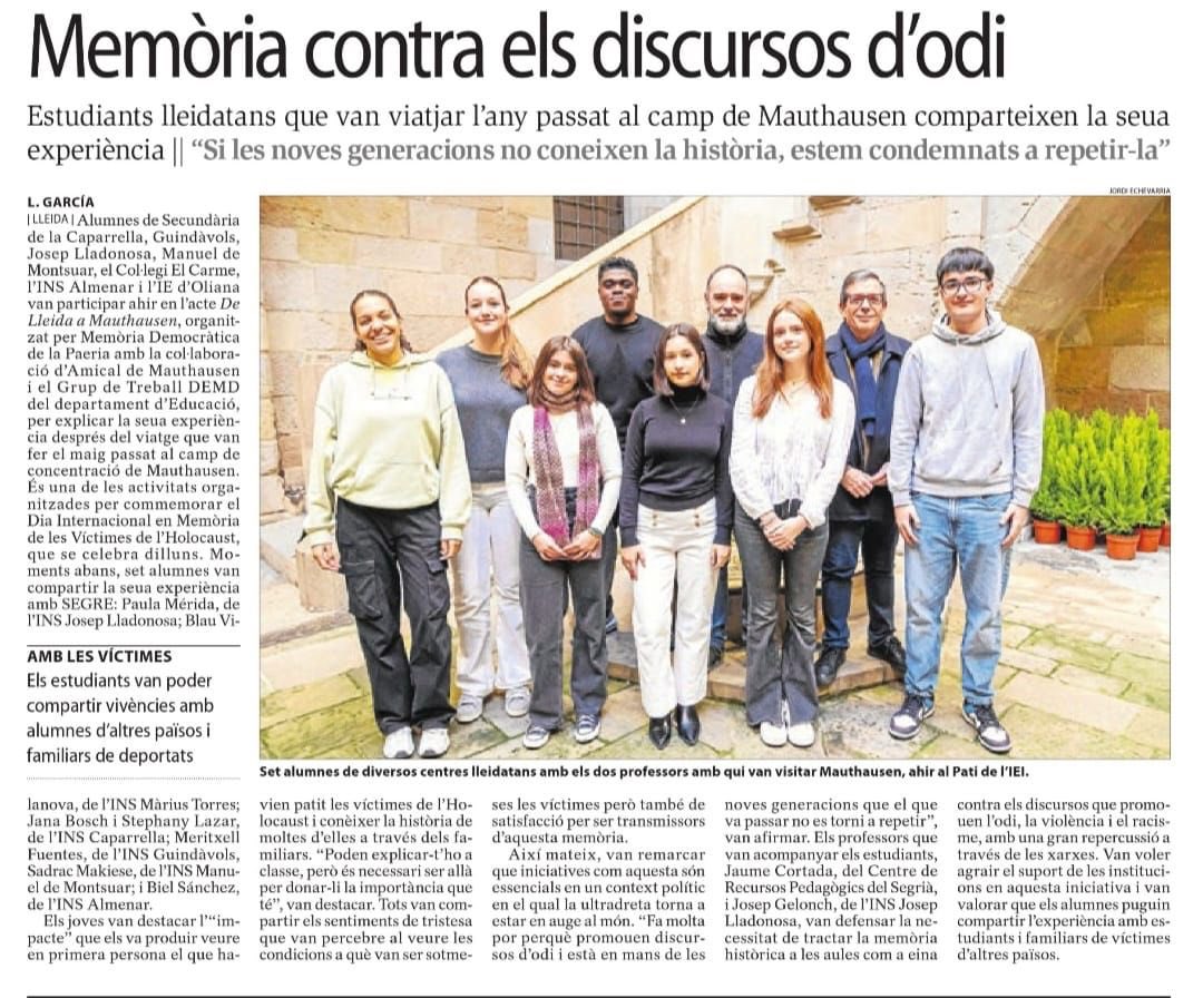 “De Lleida a Mauthausen” amb aquest títol el nostre alumnat que va viatjar a Mauthausen va explicar les seves vivències. Aquestes experiències ens ensenyen que tenim un jovent compromès i crític. Gràcies Meritxell i Jana per la vostra implicació durant tot el projecte.