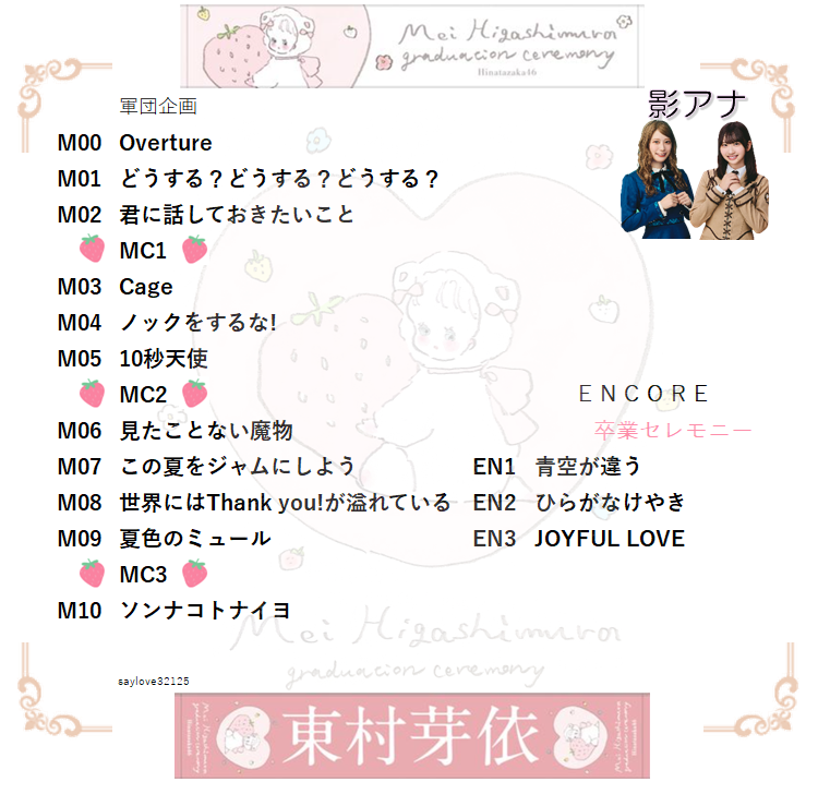 東村芽依卒業セレモニー 📍@幕張イベントホール 🍓セットリスト🍓(25.1