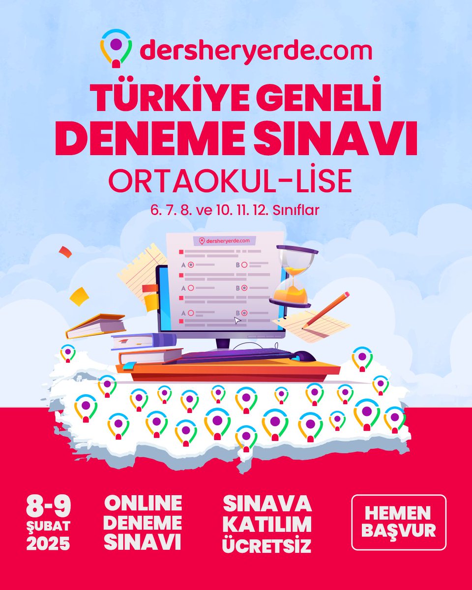 🗓️ Son Başvuru Tarihi: 7 Şubat 2025
💻 Katılım: ÜCRETSİZ

📌 Başvurular: dersheryerde.com/deneme-sinavi

🎯 Haydi, hemen başvur ve sınavda yerini al!

✨ Hangi oturuma katılacağınızı başvuru formunda seçebilirsiniz.
Tatilinizi değerlendirin, seviyenizi görün! 💫