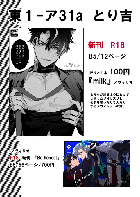 明日のお品書き。既刊は余分が少しあったので持っていきます(ご入用の方はお早めに)
↓新刊サンプル(エチなシーンではないけど、ずっとtkb出してるのでこちらに)
https://t.co/Z04fHsUeHy 