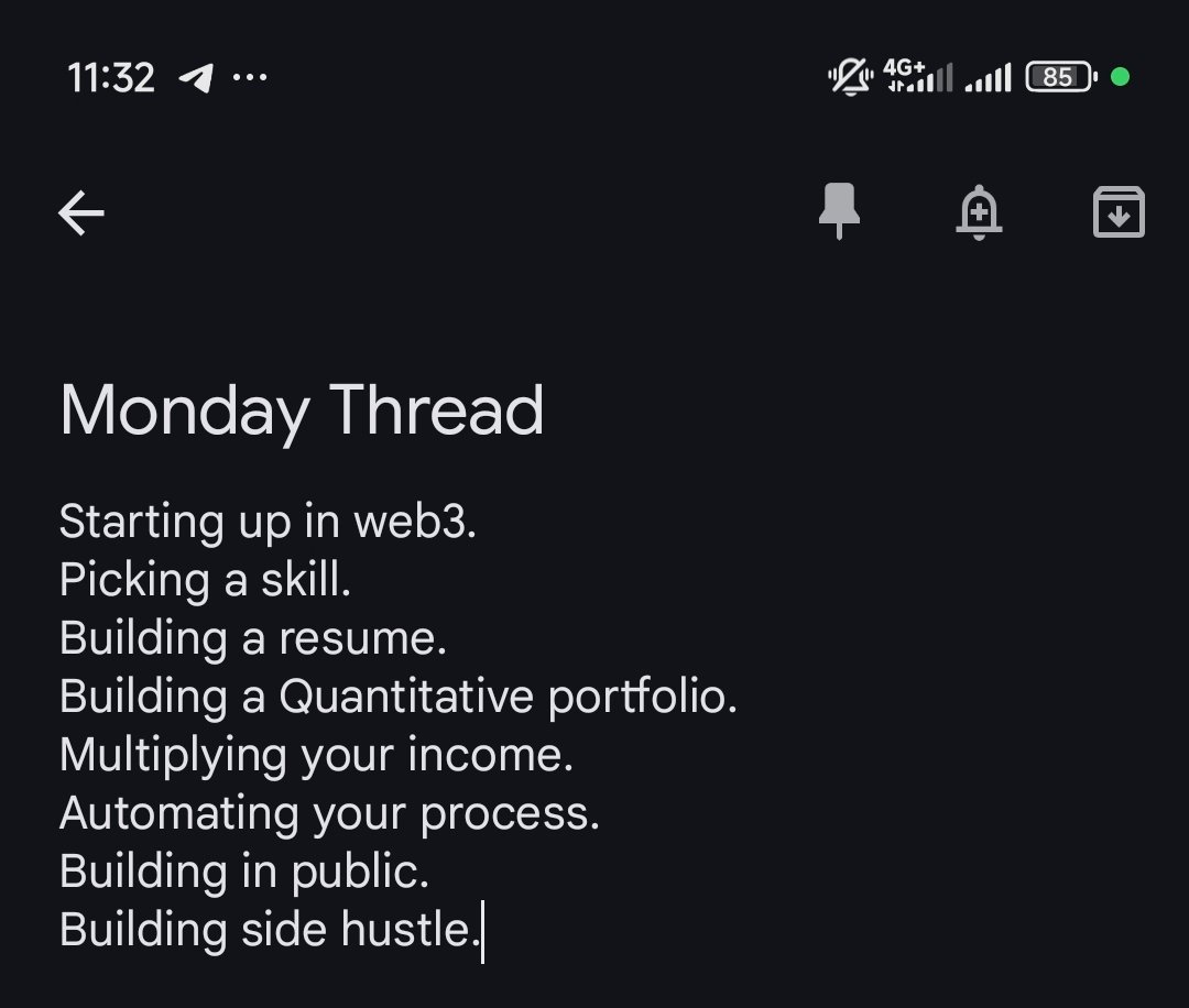 My thread on Monday will be long.

It will give you every single thing you need to build a $10k+ portfolio starting up with Web3 jobs.

Here's a sneak peek of the contents I'm writing on.

This thread will drop on Monday.

I'll host a space to discuss on the thread.

For all this