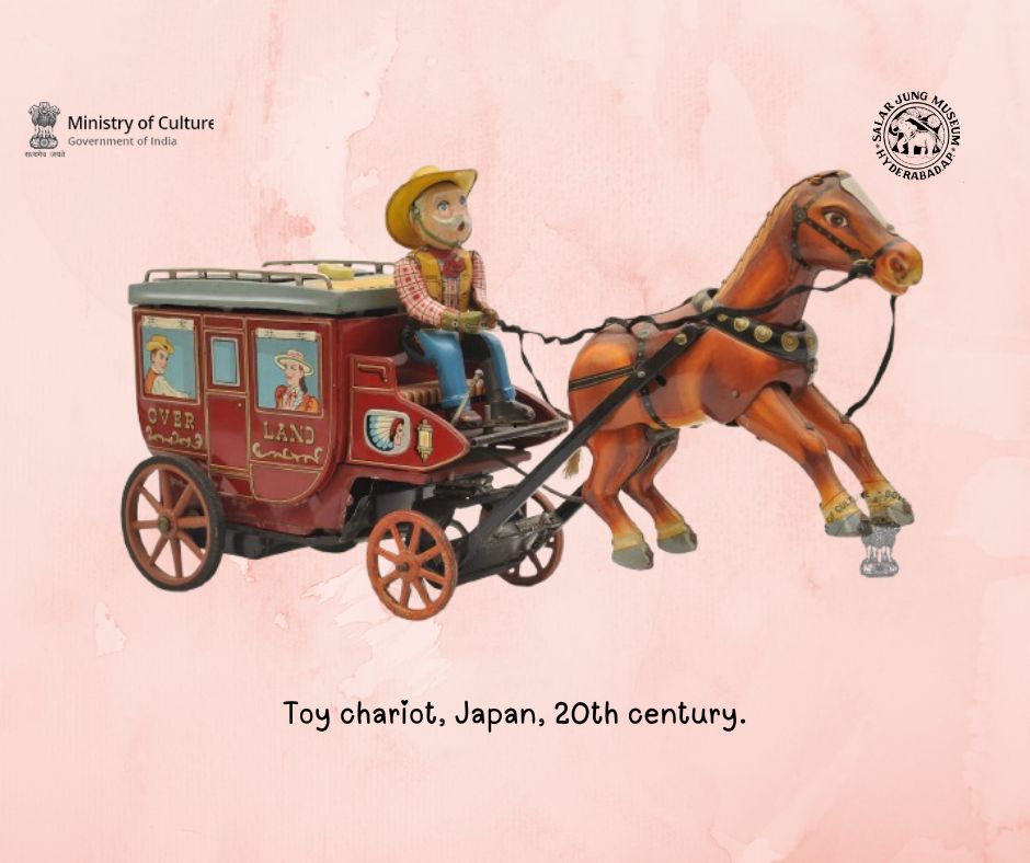 sjmhyd's tweet image. Children love toys !
Check out a toy horse-drawn chariot with a boy driver; inscribed overland stage coach, from Japan, dated to the 20th century.
#SalarJungMuseum #toysforkids
