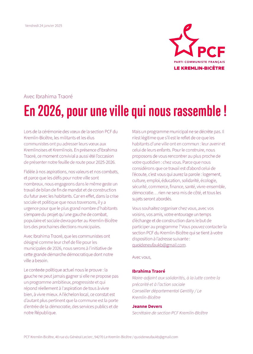 PCF Kremlin-Bicêtre (@pcfkremlin) on Twitter photo 📢 Au #KremlinBicetre, nous réaffirmons notre soutien à <a href="/TraoreIbou/">Ibrahima Traoré</a> que nous désignons comme notre chef de file #PCF pour les élections municipales de 2026. 📢 Au #KremlinBicetre, nous réaffirmons notre soutien à <a href="/TraoreIbou/">Ibrahima Traoré</a> que nous désignons comme notre chef de file #PCF pour les élections municipales de 2026.