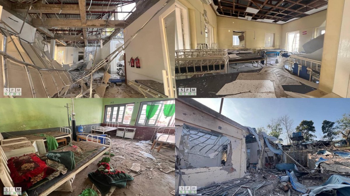 TheChindwin's tweet photo. Myanmar's junta regime conducted an airstrike targeting a civilian hospital in Kyaukme town during mid-day today resulting in the deaths of two CMDer nurses and injuring at least 20 patients in northern Shan state. The town of Kyaukme has been administered by the Ta'ang National Liberation Army (TNLA) since it successfully seized control last year from decades of the junta regime's control. 

The attack is part of a broader pattern of violence and ongoing activity by the junta regime. On 30 November last year, airstrikes executed by the junta claimed the lives of 11 individuals, including several Buddhist monks, while critically wounding 11 others when a Buddhist monastery was struck.

Kyaukme is strategically located near Pyin Oo Lwin in the Mandalay region, standing as the second town following Naungcho. 

The junta regime's frequent airstrikes targeting civilian populations remain largely unaddressed by the international community, suggesting an alarming acquiescence to its actions against its own citizens. Since the military coup in February 2021, thousands of innocent civilians have been killed as a result of these persistent airstrikes. 

Despite widespread condemnation and calls for accountability, the regime continues to conduct operations that disregard fundamental human rights and humanitarian principles, creating a pressing humanitarian crisis that demands urgent attention and action from the global community.

Photo/SPM