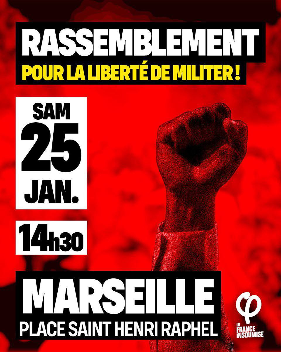 mbompard's tweet image. Soyons nombreuses et nombreux aujourd’hui à 14h30 en soutien à nos deux camarades des Jeunes insoumis de Marseille agressés et violentés pour avoir seulement collé des affiches.