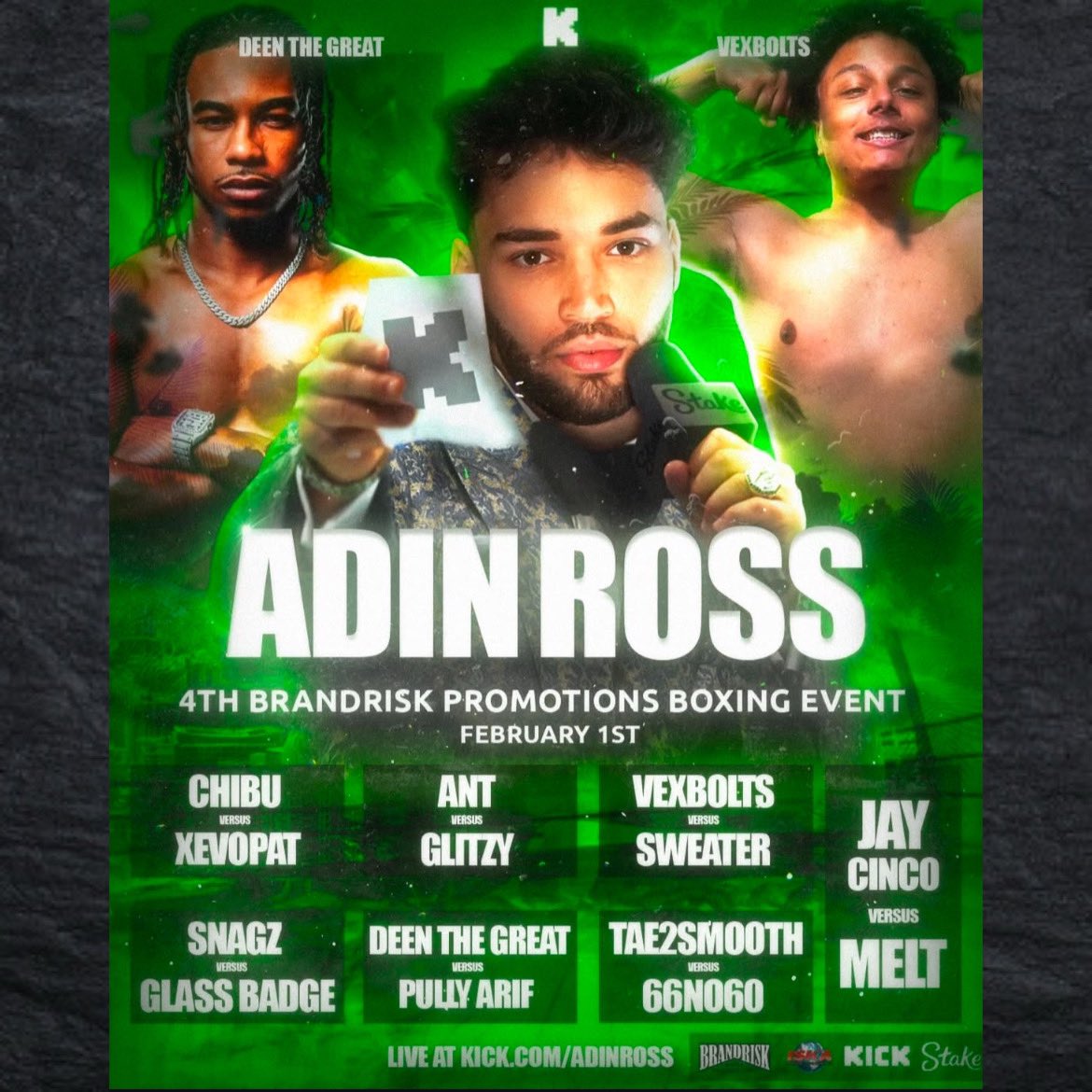 HitmanPromotion's tweet photo. Deen The Great vs Pully Arif rematch scheduled for February 1st on Adin Ross’s BrandRisk Promotions https://t.co/8fhGwSAcp7
