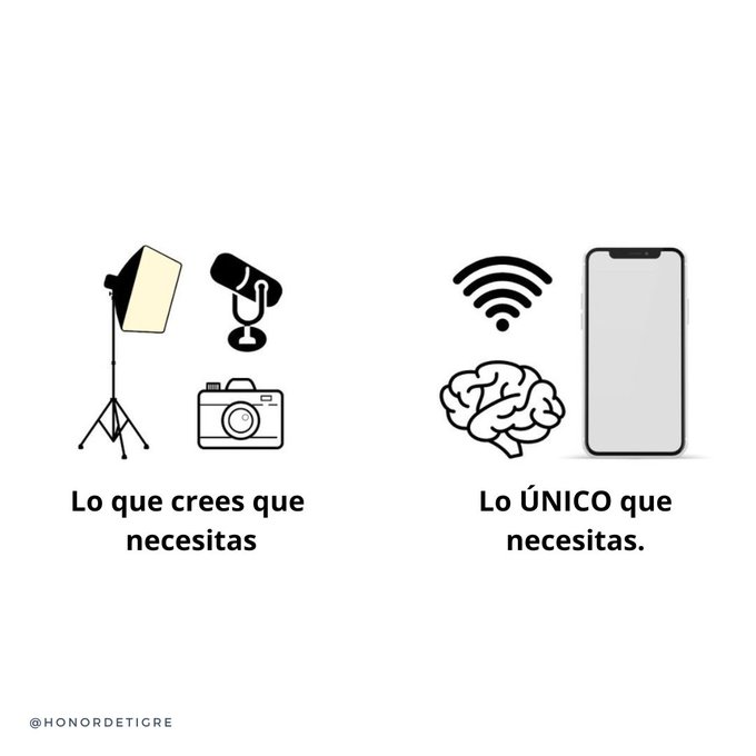 honordetigre's tweet photo. 5. ¿Qué crees que necesitas para crear contenido?
V/S
¿Qué necesitas realmente para crear contenido? https://t.co/iCT0KhU3jX