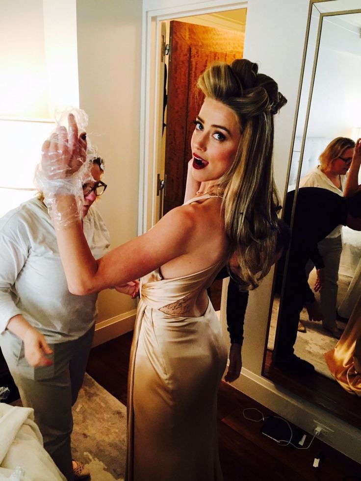amber heard getting ready for the met gala