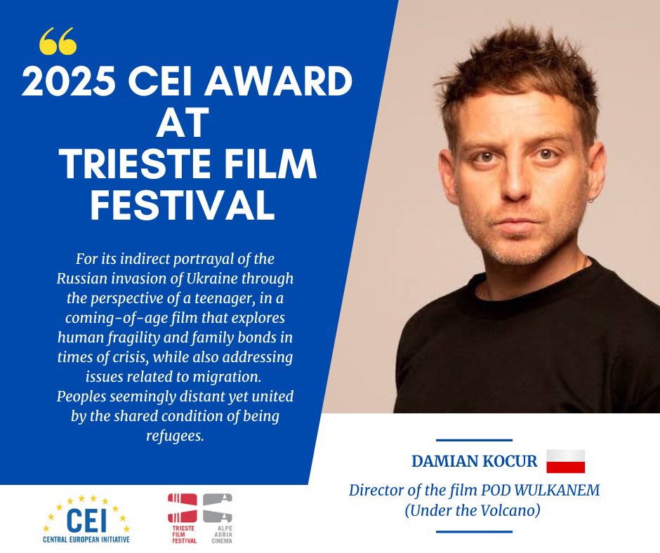 CEI_Secretariat's tweet photo. Huge congrats to Damian Kocur, director of 🇵🇱POD WULKANEM (Under the Volcano), for winning the #CEIAward at the 2025 #TriesteFilmFestival 🇮🇹!
A remarkable film that truly captivates well deserved recognition! #TriesteFilmFestival #UnderTheVolcano #CEIAward #Poland2024 https://t.co/D1FCIBNkzd