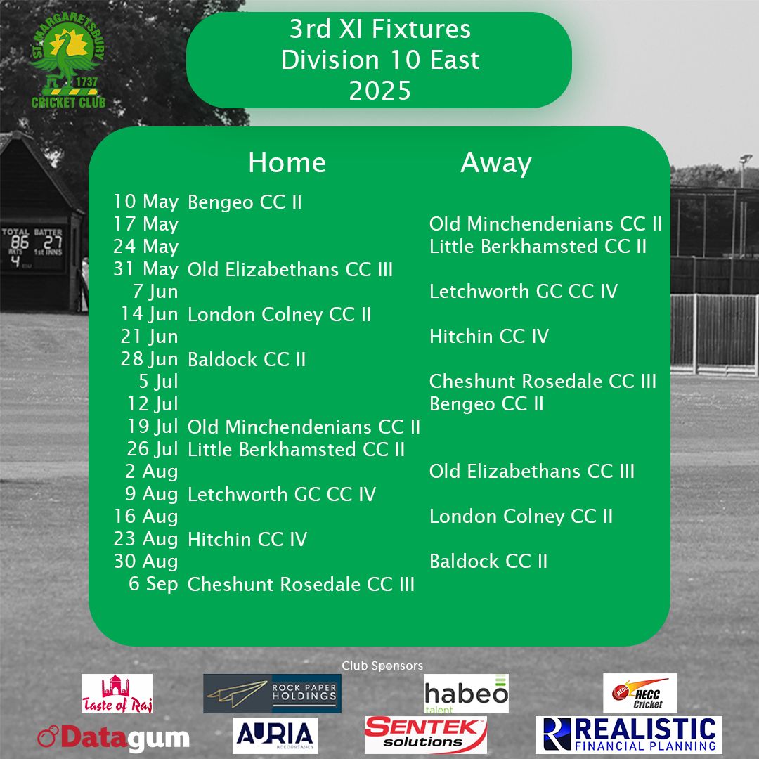 stmargscc's tweet photo. Dates for your diary! ๐
With our menโs senior winter training in full swing, letโs take a look at our fixtures for this season
#UpTheBury #STMCC https://t.co/w8RPJPHKuk