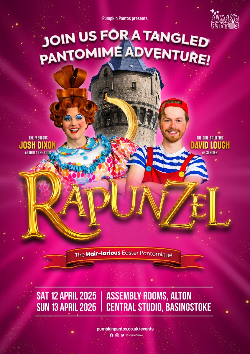 EASTER PANTO 👑🏰🩷
Get ready for a magical adventure filled with laughter and fun. Tickets are on sale NOW, so grab yours while they last! Don’t miss out on this enchanting experience! 

🎟️ pumpkinpantos.co.uk/events

#Rapunzel #EasterPanto #Panto #Alton #Basingstoke
