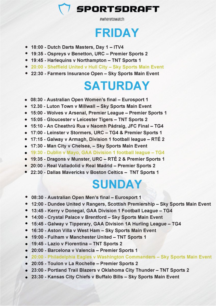 WheresTheScore's tweet photo. We are back!!

This weekends Where to Watch 👇 https://t.co/fgFxUc0tqj