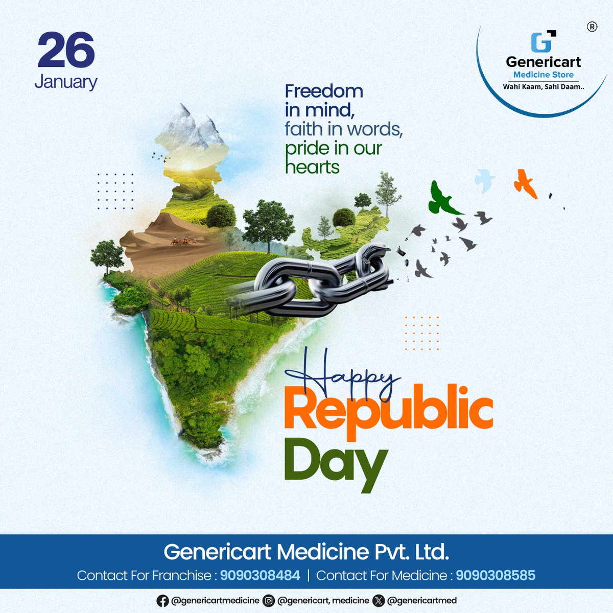 Genericartmed's tweet image. ✨ &quot;Freedom in mind, faith in words, pride in our hearts&quot;

🇮🇳 Happy Republic Day

#genericart #medicine #republicday #happyrepublicday