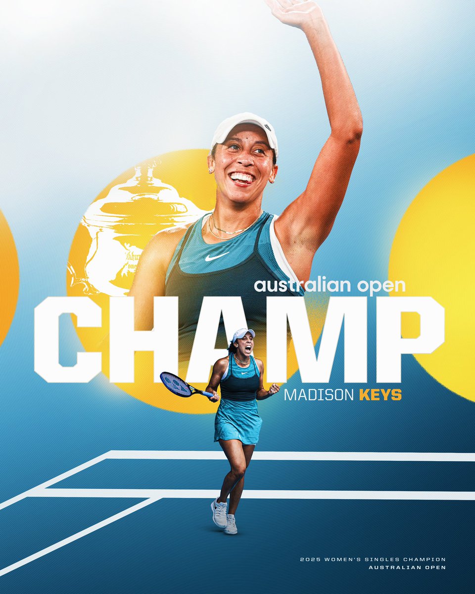 Your 2025 <a href="/AustralianOpen/">#AusOpen</a> Women’s Singles Champion!

Congrats <a href="/Madison_Keys/">Madison Keys</a> on your first Grand Slam title 🏆