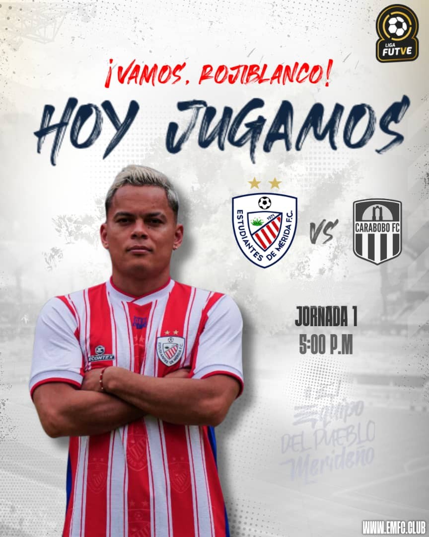 EstudiantesMEFC's tweet photo. ¡𝗛𝗢𝗬 𝗝𝗨𝗘𝗚𝗔 𝗘𝗦𝗧𝗨𝗗𝗜𝗔𝗡𝗧𝗘𝗦, 𝗩𝗔𝗠𝗢𝗦 𝗥𝗢𝗝𝗜𝗕𝗟𝗔𝗡𝗖𝗢! 🔥🔴⚪

🚩 Liga FUTVE | Jornada 1
🆚 @Carabobo_FC
⌚ 5:00 PM
🏟️ Olímpico Metropolitano 
🚨 Partido a puerta cerrada
📺 Youtube @LigaFUTVE
📻 @Studio102_7

#ElEquipodelPuebloMerideño
#LigaBancoDeVenezuela https://t.co/SXXM47KWZt