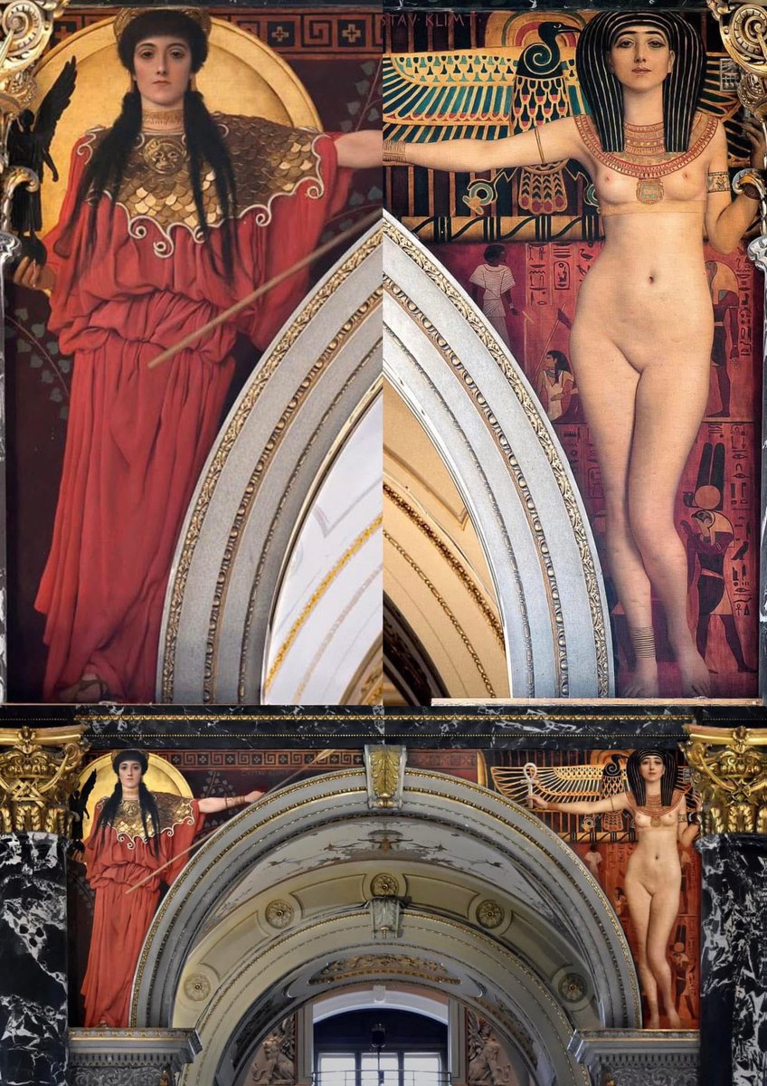 Antigua Grecia y Antiguo Egipto por Gustav Klimt. 1891. Esta obra maestra representa a Atenea e Isis. Situado en el techo sobre la gran escalera del Museo Kunsthistorisches de Viena.