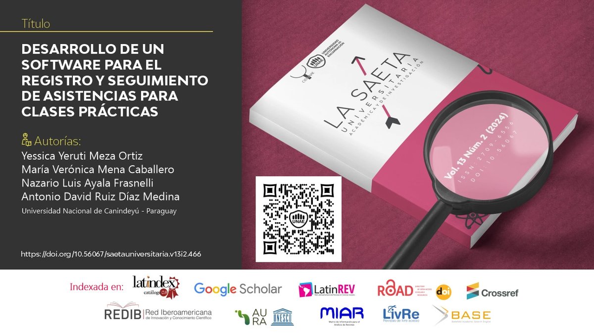 Tecnología como solución en La Saeta Universitaria Académica y de Investigación de la <a href="/UNAE_Enc/">UNAE</a>: unae.edu.py/ojs/index.php/…

"El sistema desarrollado automatiza estos procesos y mejora la precisión y eficiencia"