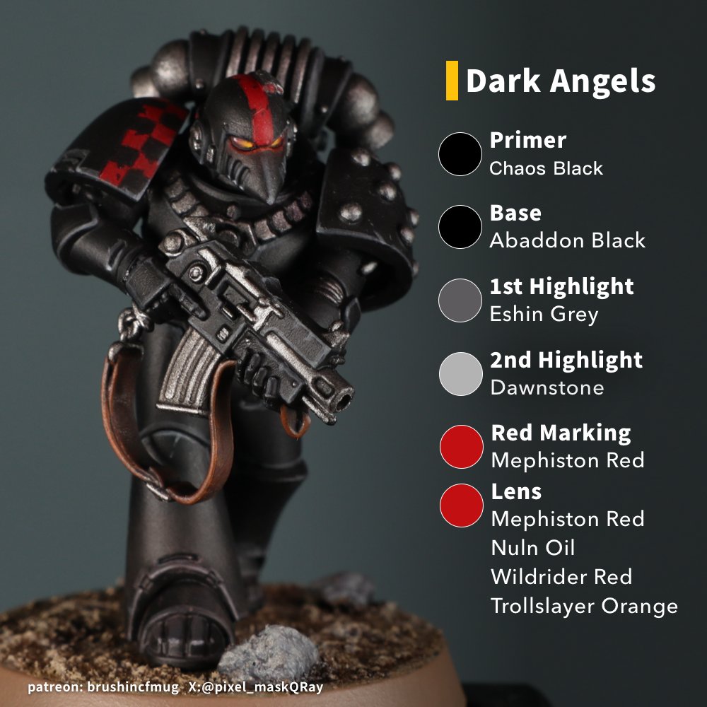 pixel_maskQRay's tweet photo. (1/5)Hi guys! Here are my 18 Horus Heresy Legion color recipes! I only list essential colors, 2nd highlight/shade are not listed since these are meant for army building reference. Hope you'd enjoy them😉
-Vince
#Warmongers #WarhammerCommunity https://t.co/f1cqs8R5Ad