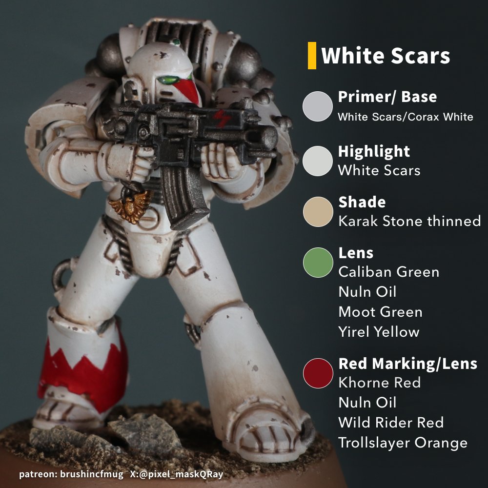 pixel_maskQRay's tweet photo. (1/5)Hi guys! Here are my 18 Horus Heresy Legion color recipes! I only list essential colors, 2nd highlight/shade are not listed since these are meant for army building reference. Hope you'd enjoy them😉
-Vince
#Warmongers #WarhammerCommunity https://t.co/f1cqs8R5Ad