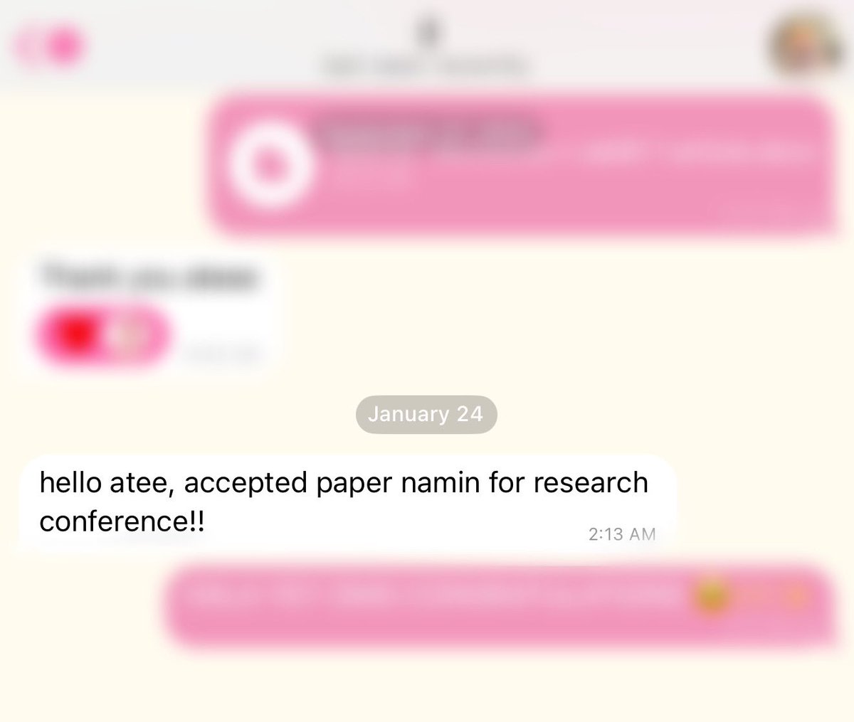 hellonamny's tweet photo. One of the clients I worked with last year, helping with chapters 1-5 of their undergraduate thesis, sent me an update: 
another manuscript has been accepted for a research conference! tyL 🥹🩷✨ https://t.co/vdpRylWmjn