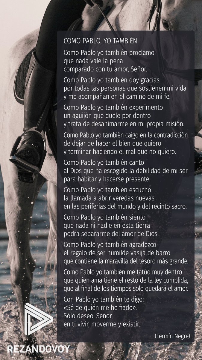 rezandovoy's tweet photo. Como Pablo ¿tú también sabes de quién fiarte?

Comparte con quien quieras este poema de @ferminnegre que se escucha en nuestra oración de hoy. https://t.co/lrbOdDBNZ3