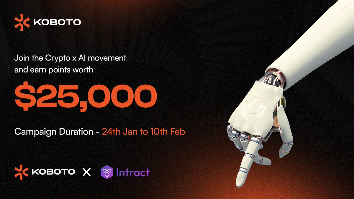 engramnetwork's tweet photo. Join the Crypto x AI movement & Win Rewards Worth $25,000 in $KOBOTO Points! 🎉

🔗 [https://t.co/FlpzUTbers ]

⚡️ Here's How You Can Participate:
1️⃣ Join the campaign on @IntractCampaign 
2️⃣ Complete specially curated quests
3️⃣ Earn XP points & climb the leaderboard!

🏆 Rewards Breakdown:
🥇 Leader: 10,000 $KOBOTO Points
🥈 Winner 1: 6,000 $KOBOTO Points
🥉 Winner 2: 4,000 $KOBOTO Points
🏅 Winner 3: 3,000 $KOBOTO Points
🎖 Winner 4: 2,000 $KOBOTO Points

💡 Bonus:
All participants contributing to the community will earn rewards + get early access to Koboto Network AI services!