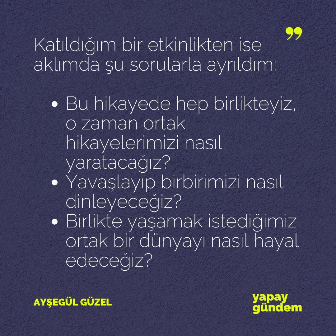 🔎 Toplumsal farklılıklarımız ve birlikte yaşam üzerine bir #Perspektif

"Her yerde ayrışmalarımızı gören bir tek ben miyim?" başlıklı yazısıyla Ayşegül Güzel, günlük yaşamdan yapay zekaya kadar uzanan ayrışma dinamiklerini sorguluyor.

🖋 Ayşegül'ün #Perspektif'i, yalnızca bir