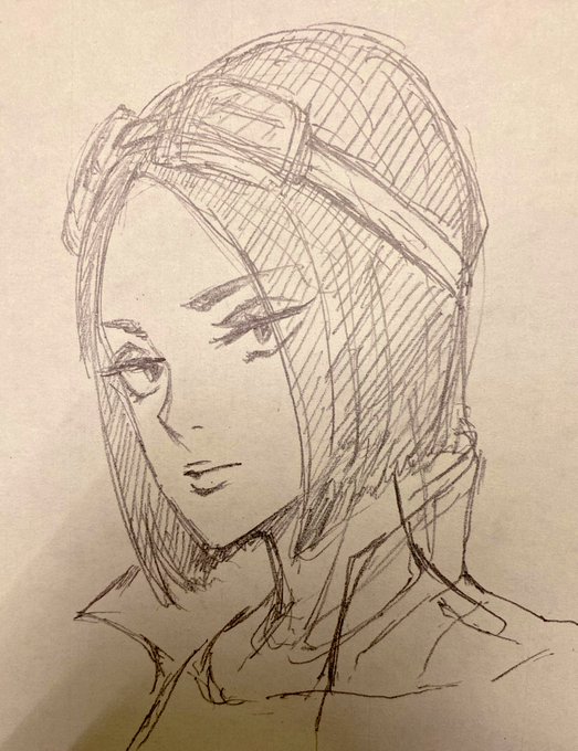 Skebでコトブキ飛行隊のナオミの絵が依頼されたので、練習してるけど瞳の大きさこれで大丈夫か心配やはり三白眼よりになる 