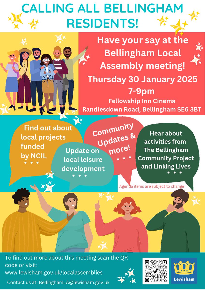 Bellingham Local Assembly meeting! Thursday 30th Jan 7-9pm in the <a href="/fellowship_inn/">The Fellowship Inn</a> Cinema. Hear about local community updates and what's on in Bellingham! Everyone welcome! #SE6 #community <a href="/LewishamCouncil/">Lewisham Council</a>
