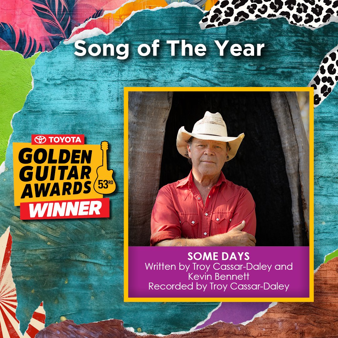 Tamworth Country Music Festival (@tcmf_official) on Twitter photo The 2025 Golden Guitar Award for Song of the Year goes to...
<a href="/troycassardaley/">Troy Cassar-Daley</a> for "SOME DAYS”, written by Troy Cassar-Daley & Kevin Bennett ⭐🏆
#GoldenGuitars #TCMF2025 The 2025 Golden Guitar Award for Song of the Year goes to...
<a href="/troycassardaley/">Troy Cassar-Daley</a> for "SOME DAYS”, written by Troy Cassar-Daley & Kevin Bennett ⭐🏆
#GoldenGuitars #TCMF2025