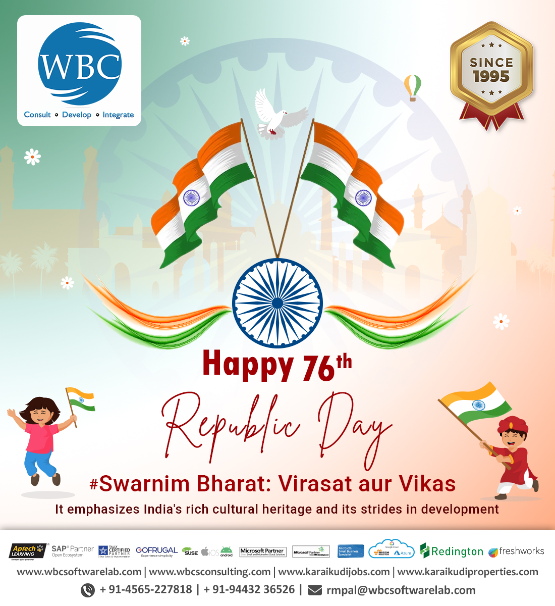 WBCSoftware_Lab's tweet image. 🌟𝐂𝐞𝐥𝐞𝐛𝐫𝐚𝐭𝐢𝐧𝐠 𝐭𝐡𝐞 𝟕𝟔𝐭𝐡 #𝐑𝐞𝐩𝐮𝐛𝐥𝐢𝐜𝐃𝐚𝐲 𝐨𝐟 𝐈𝐧𝐝𝐢𝐚!🌟
🇮🇳 On this historic day, let’s salute the spirit of our nation, the strength of our Constitution, and the diversity that makes India truly incredible.
Happy Republic Day! #JaiHind! 🙏