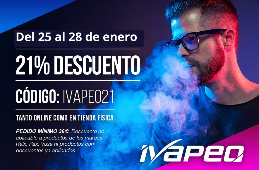 iVapeo's tweet photo. ¡Hey, vapers! 🔥 Aprovechad este 21% de descuento de liquidación del 25 al 28 de enero. Usa el código IVAPEO21 y ahorra tanto online como en tienda física.

¡Renueva tus líquidos y equipo al mejor precio antes de que se agote! 👉 https://t.co/OYhl2mBd6S https://t.co/mjqfI9oCub