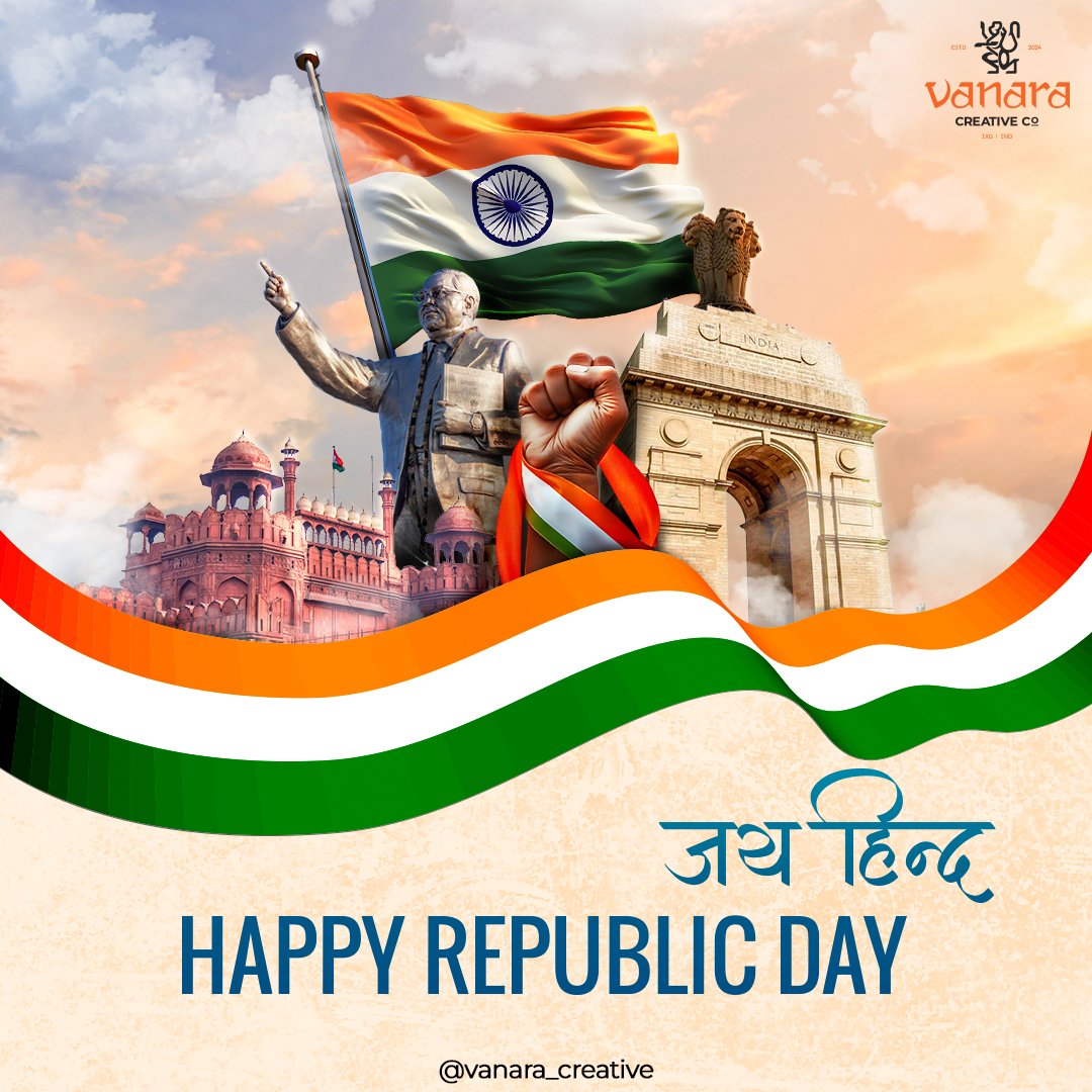 vanara_creative's tweet image. On this Republic Day, may the tricolor inspire us to work towards a brighter future for India.🇮🇳

Jai Hind! Jai Bharat! Happy Republic Day.🧡🤍💚

#RepublicDay  #Indian  #RepublicDayIndia  #HappyRepublicDay  #RepublicDayCelebrations   #GraphicDesigner  #graphicdesign #socialmedia