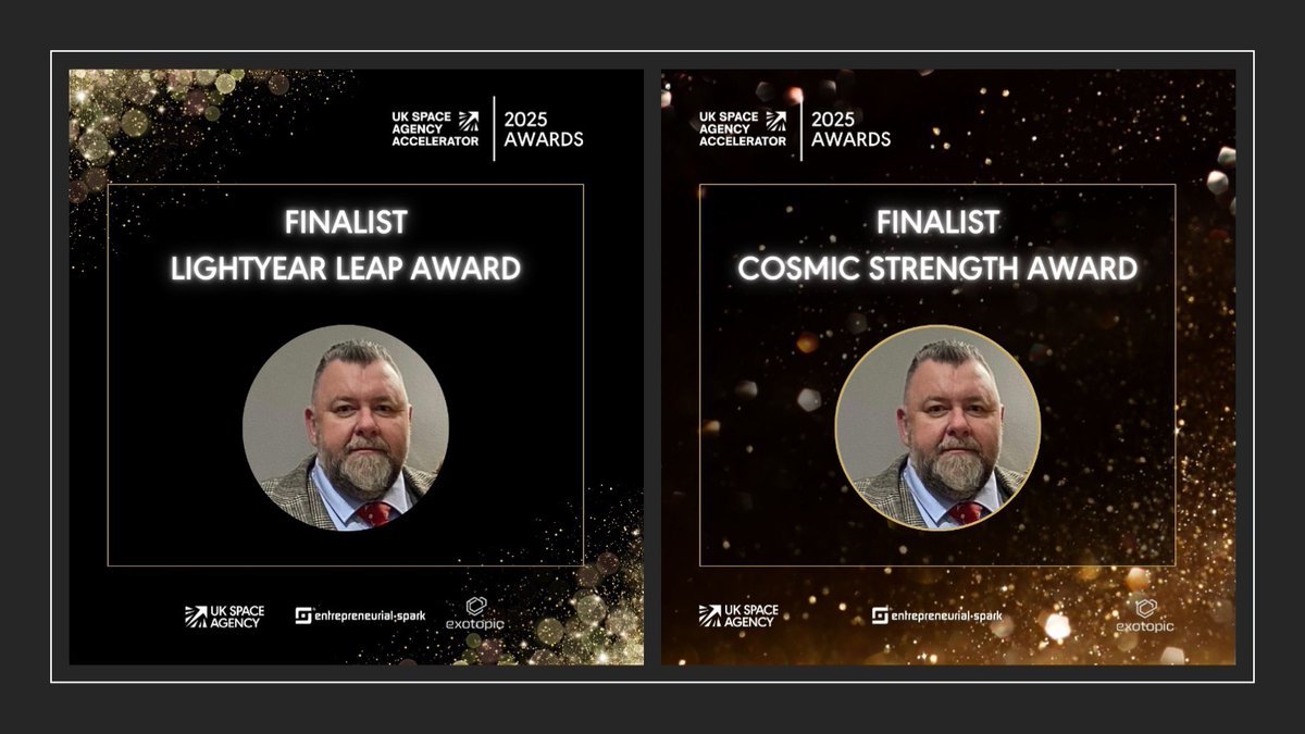 As23Space's tweet photo. I’m absolutely thrilled and humbled to share that I’ve been named a finalist for not one, but two awards.
Ad Astra 🚀

#SpaceTech #Innovation #Collaboration #UKSpaceAgency #EntrepreneurialSpark #Exotopic #AS23 #AS23Team https://t.co/bAhEa581XR