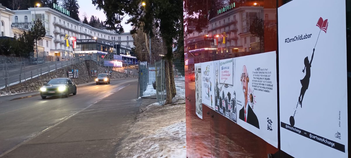 Cartoons For Change protest against the World Economic Forum on the main street of <a href="/Davos/">World Economic Forum</a> to demand #WEF25 #ZeroChildLabor and #ZeroSlavery. Our gratitude to all cartoonists &amp; illustrators who use their creative talent and freedom of expression to defend child workers &amp; slaves.