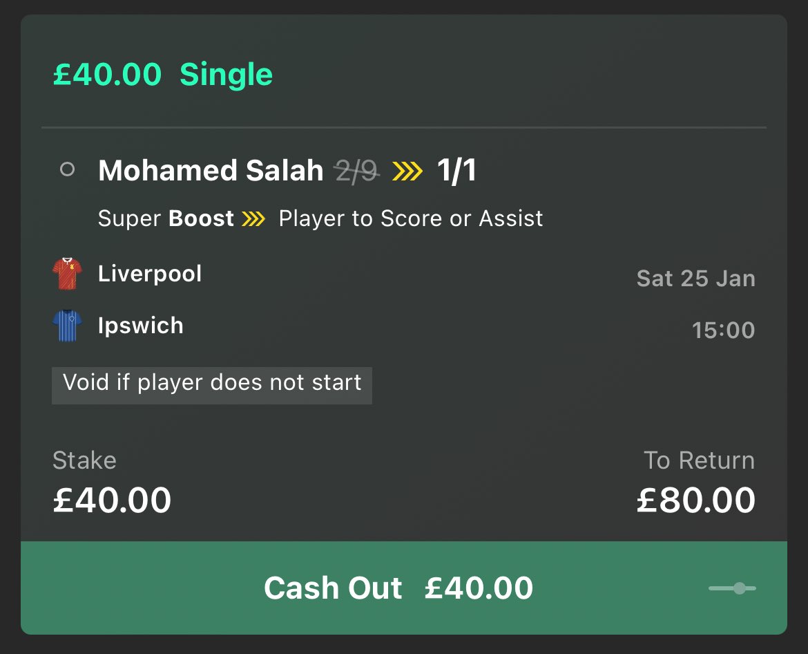 😍 FREE MONEY! £80 free cash giveaway!

If this Mo Salah Liverpool vs Ipswich super boost wins, we’ll give away £80 free cash!

👉 £40 to someone who LIKES this tweet.
👉 £40 to someone who RETWEETS this tweet.

Must be following us. Ready? Go!