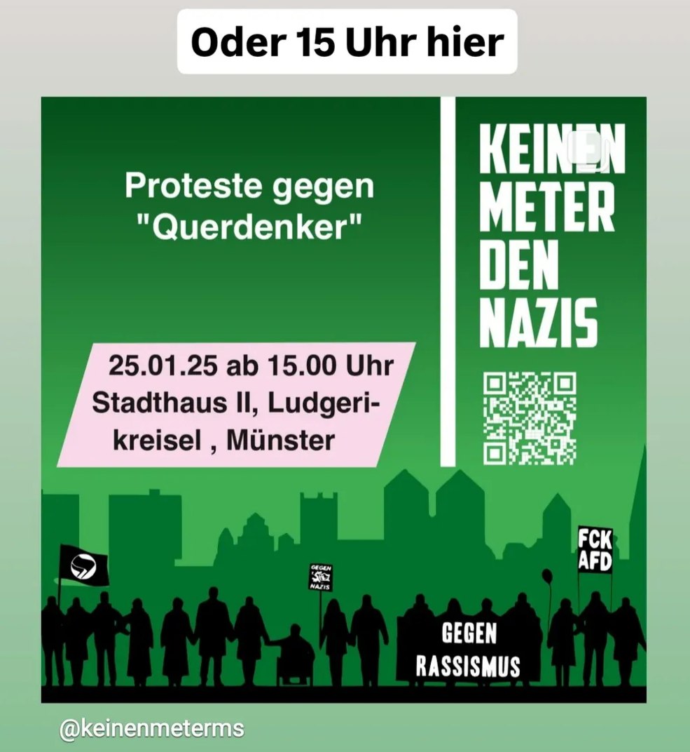 reclaimrosalux1's tweet photo. #Münster🌧 #ms2501
Schwurbel am Servatiiplatz am Aufbauen (die Kundgebung hat sich verlegt) - bisher mehr Polizei.
Bitte beachtet die neuen Standorte für die Gegendemos (s. Sharepics) https://t.co/8upMlJ8CvX