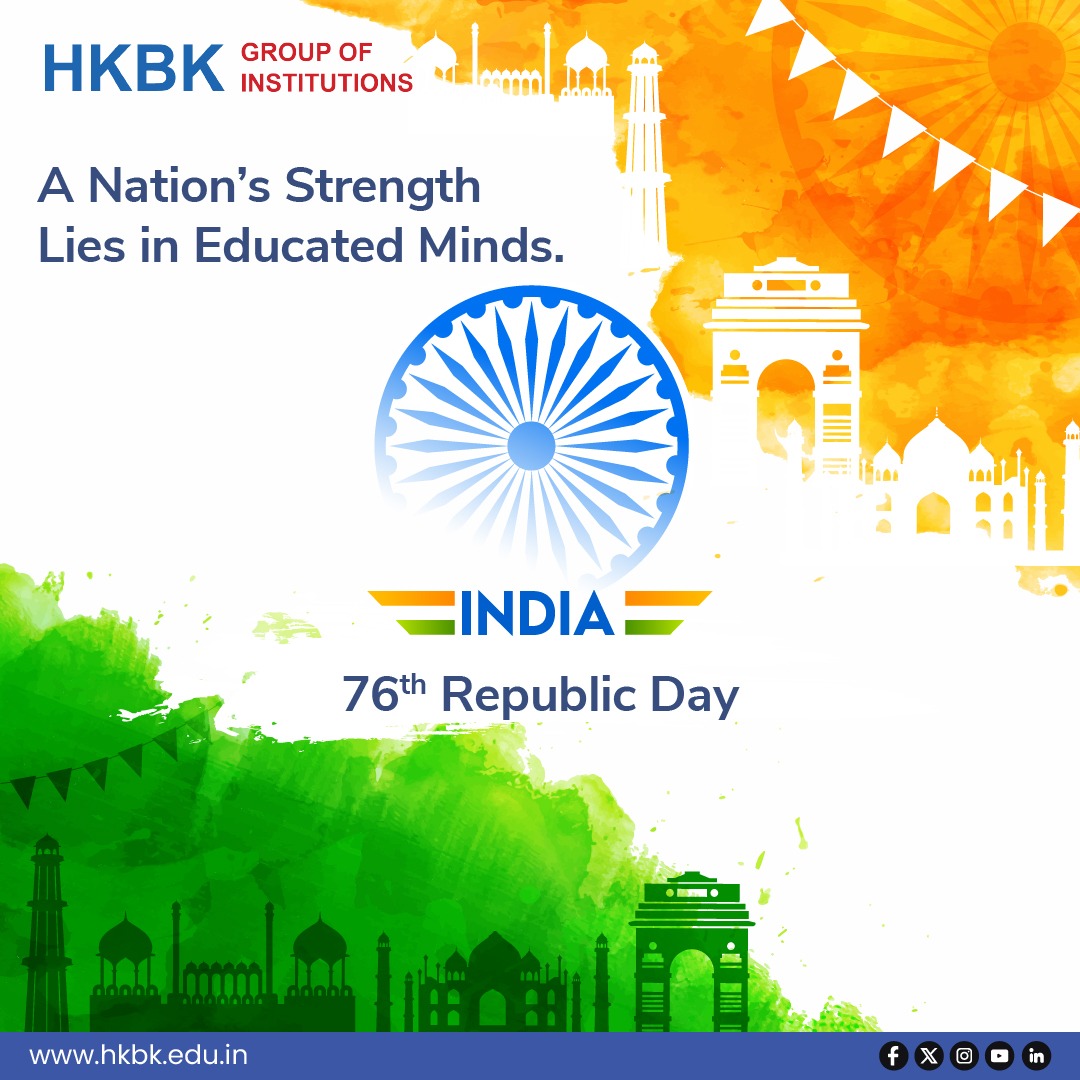 HKBK_Group's tweet photo. On this Republic Day, let us celebrate the values that shape our nation—freedom, unity, and progress. 
.
.
#RepublicDay2025 #EmpowerThroughEducation #FutureLeaders #EducationForChange #InspireToLead #ProudIndia #NationFirst #InnovationInEducation #RepublicDayPride https://t.co/XEf0Hr0TDf