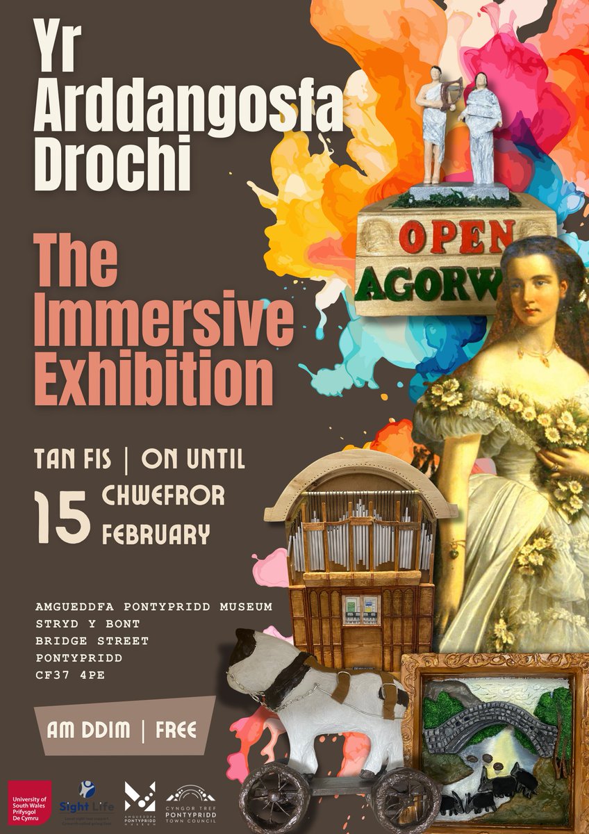 Yr Arddangosfa Drochi 
Tan fis 15 Chwefror 2025 
Am Ddim  

The Immersive Experience Exhibition 
On until 15th of February 2025 
Free  
@usw_cta
<a href="/SightLifeWales/">Sight Life (formerly CIB)</a>
<a href="/PontyTC/">PTC</a>

#sightforlife #visuallyimpaired #theraputic #USW #pontypriddmuseum