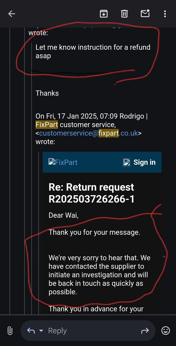 lukazleong's tweet photo. @FixPart_uk Avoid this *scam* company .

-they sent me a broken item 
-i asked for refund and asked them to collect the item back
- they ignore my request and sent me a new item instead
- I have not opened the new item and they ignore every single email from me regarding this matter Now. https://t.co/n6grwoyiap