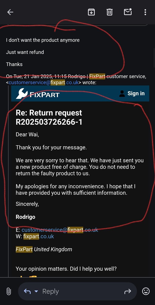 lukazleong's tweet photo. @FixPart_uk Avoid this *scam* company .

-they sent me a broken item 
-i asked for refund and asked them to collect the item back
- they ignore my request and sent me a new item instead
- I have not opened the new item and they ignore every single email from me regarding this matter Now. https://t.co/n6grwoyiap