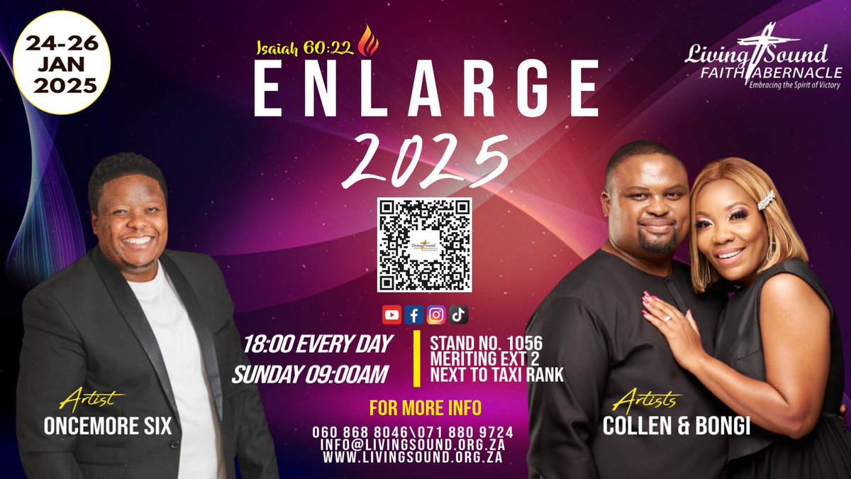 TONIGHT, we are in Rustenberg  at the Living-Sound Faith Tabernacle📍

Service begins at 6️⃣pm

#tebsdavid #oncemore #gospel